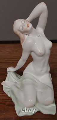 Art Deco Aquincum Hungary Porcelain Nude Women Figurine 10 Antique C. 1930