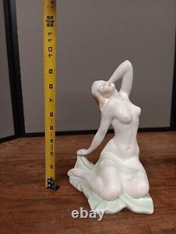 Art Deco Aquincum Hungary Porcelain Nude Women Figurine 10 Antique C. 1930