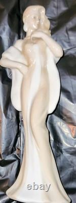 Art Deco Aquincum Porcelain Sophisticated Lady Flowing Tan & White Gown 10 Nude