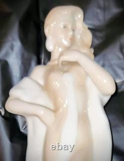 Art Deco Aquincum Porcelain Sophisticated Lady Flowing Tan & White Gown 10 Nude