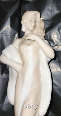 Art Deco Aquincum Porcelain Sophisticated Lady Flowing Tan & White Gown 10 Nude