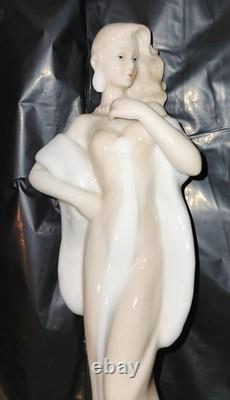 Art Deco Aquincum Porcelain Sophisticated Lady Flowing Tan & White Gown 10 Nude