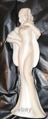 Art Deco Aquincum Porcelain Sophisticated Lady Flowing Tan & White Gown 10 Nude