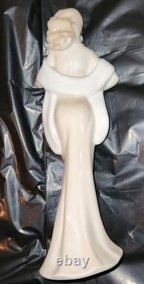 Art Deco Aquincum Porcelain Sophisticated Lady Flowing Tan & White Gown 10 Nude