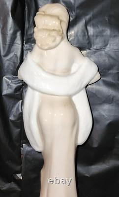 Art Deco Aquincum Porcelain Sophisticated Lady Flowing Tan & White Gown 10 Nude