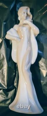 Art Deco Aquincum Porcelain Sophisticated Lady Flowing Tan & White Gown 10 Nude