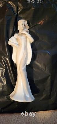 Art Deco Aquincum Porcelain Sophisticated Lady Flowing Tan & White Gown 10 Nude