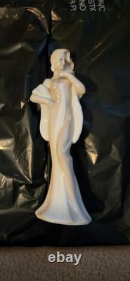 Art Deco Aquincum Porcelain Sophisticated Lady Flowing Tan & White Gown 10 Nude