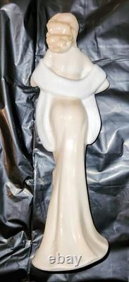 Art Deco Aquincum Porcelain Sophisticated Lady Flowing Tan & White Gown 10 Nude