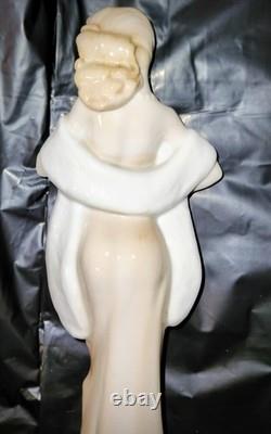 Art Deco Aquincum Porcelain Sophisticated Lady Flowing Tan & White Gown 10 Nude