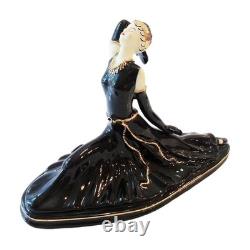 Art Deco Ballerina Figurine 9 Lady Dancer Black Porcelain 24K Gold Ballet Pose