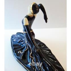 Art Deco Ballerina Figurine 9 Lady Dancer Black Porcelain 24K Gold Ballet Pose