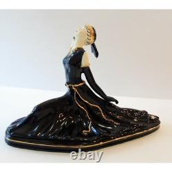 Art Deco Ballerina Figurine 9 Lady Dancer Black Porcelain 24K Gold Ballet Pose