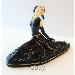 Art Deco Ballerina Figurine 9 Lady Dancer Black Porcelain 24K Gold Ballet Pose