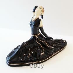 Art Deco Ballerina Figurine 9 Lady Dancer Black Porcelain 24K Gold Ballet Pose