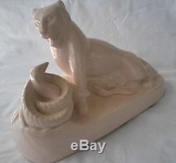 Art Deco Boch Freres by Charles Catteau, Porcelain Panther/Lion Fighting a Snake