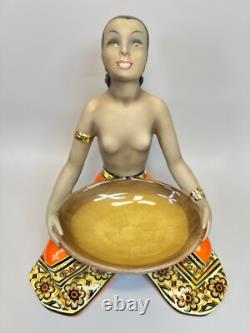 Art Deco C. I. A. Manna Torino Porcelain Figurines Exotic African Smiley Girl Tray