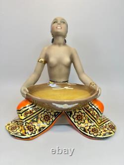 Art Deco C. I. A. Manna Torino Porcelain Figurines Exotic African Smiley Girl Tray