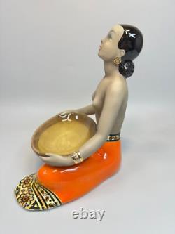 Art Deco C. I. A. Manna Torino Porcelain Figurines Exotic African Smiley Girl Tray