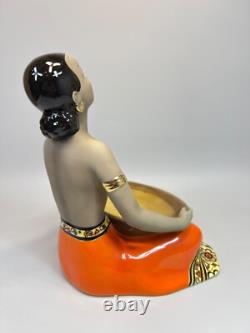 Art Deco C. I. A. Manna Torino Porcelain Figurines Exotic African Smiley Girl Tray