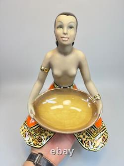Art Deco C. I. A. Manna Torino Porcelain Figurines Exotic African Smiley Girl Tray