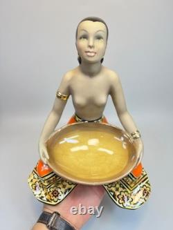 Art Deco C. I. A. Manna Torino Porcelain Figurines Exotic African Smiley Girl Tray
