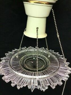Art Deco Ceiling Light Porcelain Fixture W Suspended Starburst Clear Glass Shade