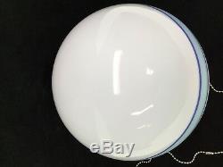 Art Deco Ceiling Light, Silver Banded Porcelain Fixture, Milk Glass Shade Banded