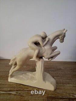 Art Deco Ceramic Hippism Jockey Statue Sarreguemines