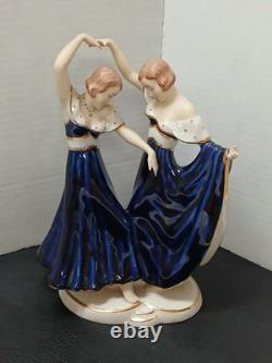 Art Deco Cobalt Porcelain Sister's Dancing Figurine. Royal Dux