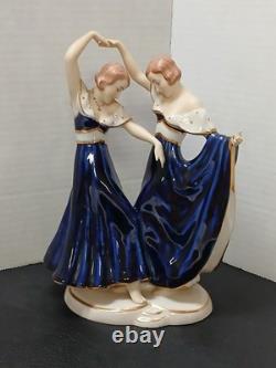 Art Deco Cobalt Porcelain Sister's Dancing Figurine. Royal Dux