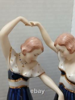 Art Deco Cobalt Porcelain Sister's Dancing Figurine. Royal Dux