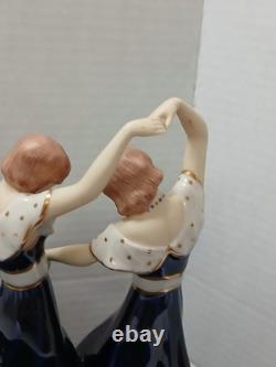Art Deco Cobalt Porcelain Sister's Dancing Figurine. Royal Dux