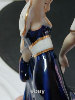 Art Deco Cobalt Porcelain Sister's Dancing Figurine. Royal Dux