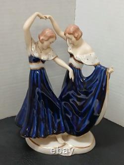 Art Deco Cobalt Porcelain Sister's Dancing Figurine. Royal Dux