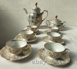 Art Deco Coffee Cup Set GKC Bavaria White Porcelain Gold Decoration 6X