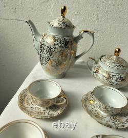 Art Deco Coffee Cup Set GKC Bavaria White Porcelain Gold Decoration 6X