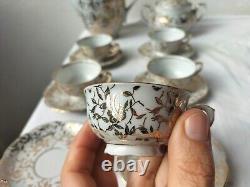 Art Deco Coffee Cup Set GKC Bavaria White Porcelain Gold Decoration 6X