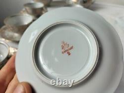 Art Deco Coffee Cup Set GKC Bavaria White Porcelain Gold Decoration 6X