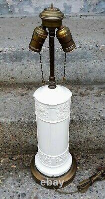 Art Deco Copeland Spode Ivory Floral Pottery Cylinder Lamp Duplex Brass Sockets