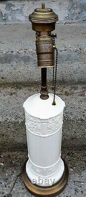 Art Deco Copeland Spode Ivory Floral Pottery Cylinder Lamp Duplex Brass Sockets