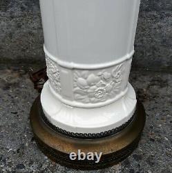 Art Deco Copeland Spode Ivory Floral Pottery Cylinder Lamp Duplex Brass Sockets