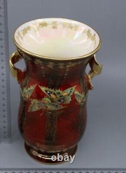 Art Deco Crown Devon Fielding's Red Lustre Vase With Butterflies