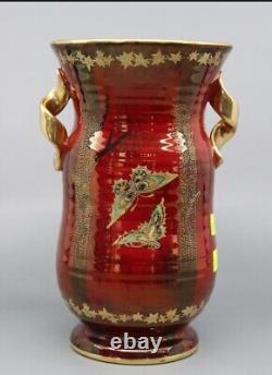 Art Deco Crown Devon Fielding's Red Lustre Vase With Butterflies