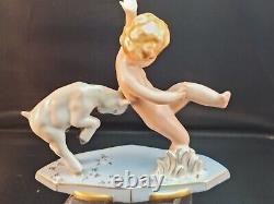 Art Deco Czech Porcelain Boy Play W White Goat Funny Vintage Collectable Gift