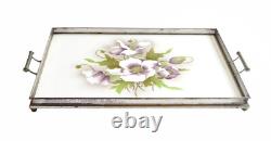 Art Deco Czech Porcelain Serving Tray With Metal Frame And Handles