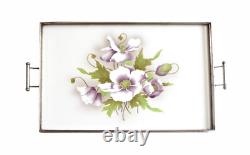 Art Deco Czech Porcelain Serving Tray With Metal Frame And Handles