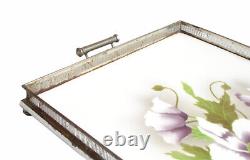 Art Deco Czech Porcelain Serving Tray With Metal Frame And Handles