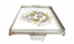 Art Deco Czech Porcelain Serving Tray With Metal Frame And Handles