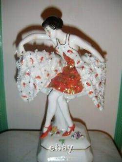 Art Deco Dancer Porcelain Lace Figurine (MUSICAL BOX) Volkstedt MINT COND